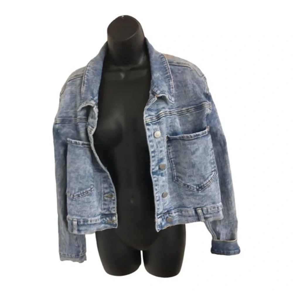 Austin Landing acid wash look‎ embroidered angel wings denim jeans jacket size M